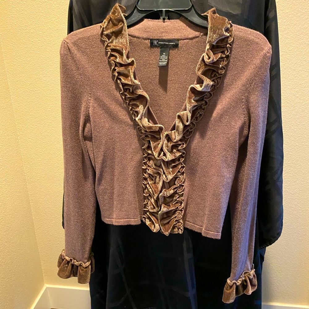 Velvet ruffle cardigan